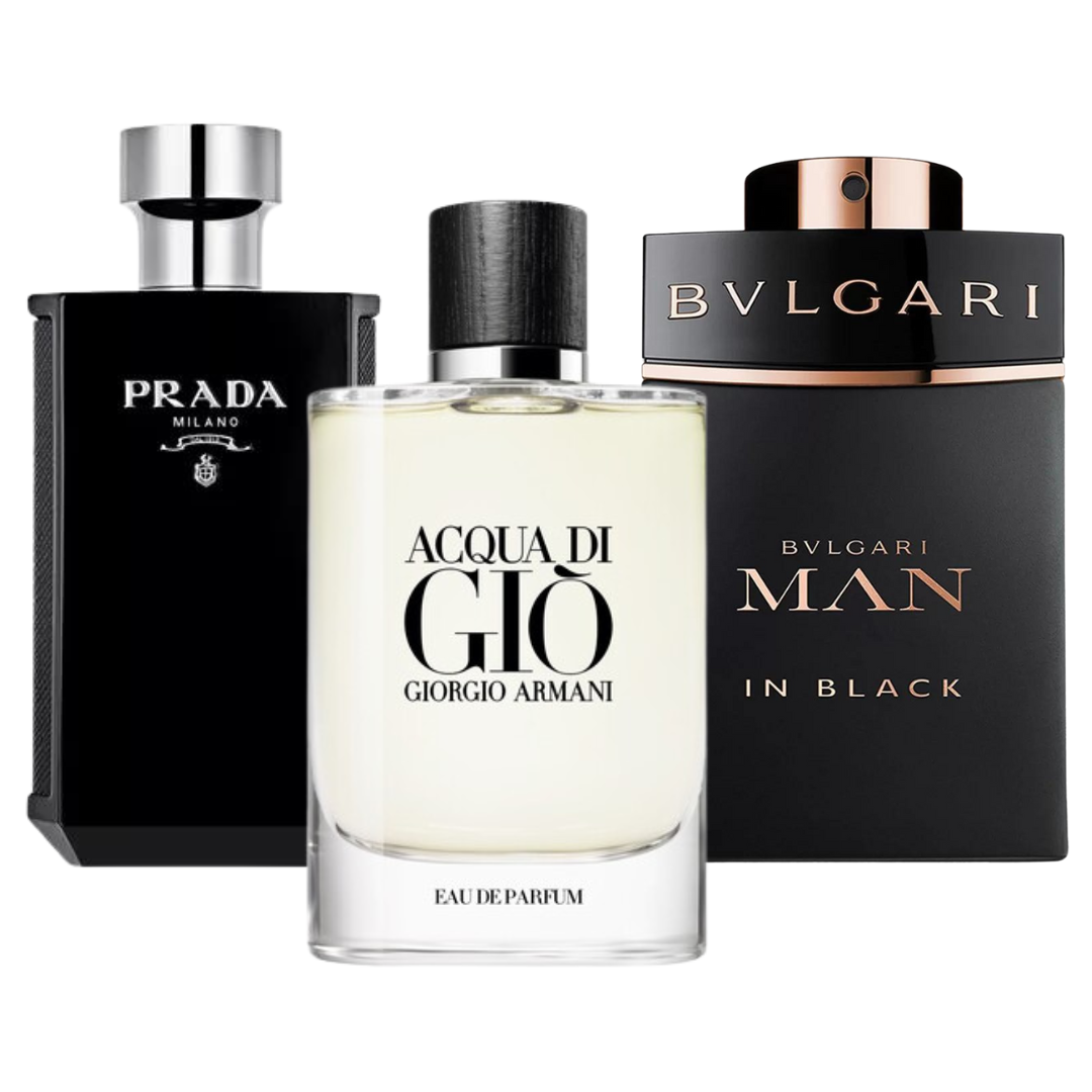 Kit 3 Parfüme Bvlgari In Black, Giorgio Armani Acqua Di Gio, L'Homme Prada Intense (Eau Parfum)